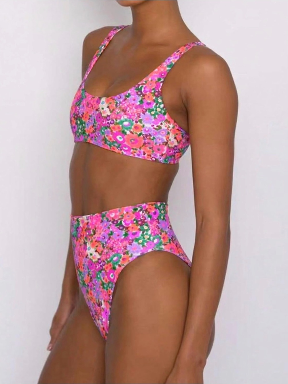 Floral High-Waist Bikini Set - Pink Multi